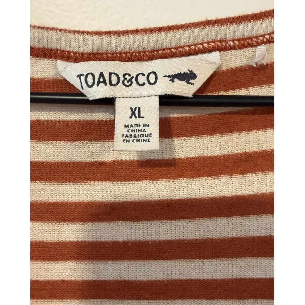 Toad & Co Piru Orange Cream Striped Henley Midi Tank Dress Size XL Pockets - Picture 5 of 5